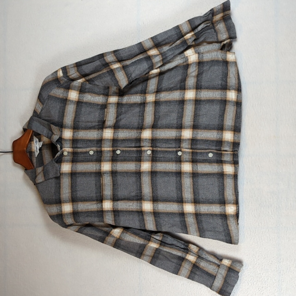 Old Navy Grey Plaid Flannel Casual Button Down Boyfriend Shirt L